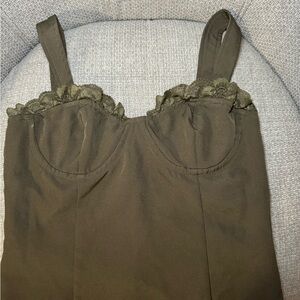 Olive Green Sleeveless Top with Lace Trim